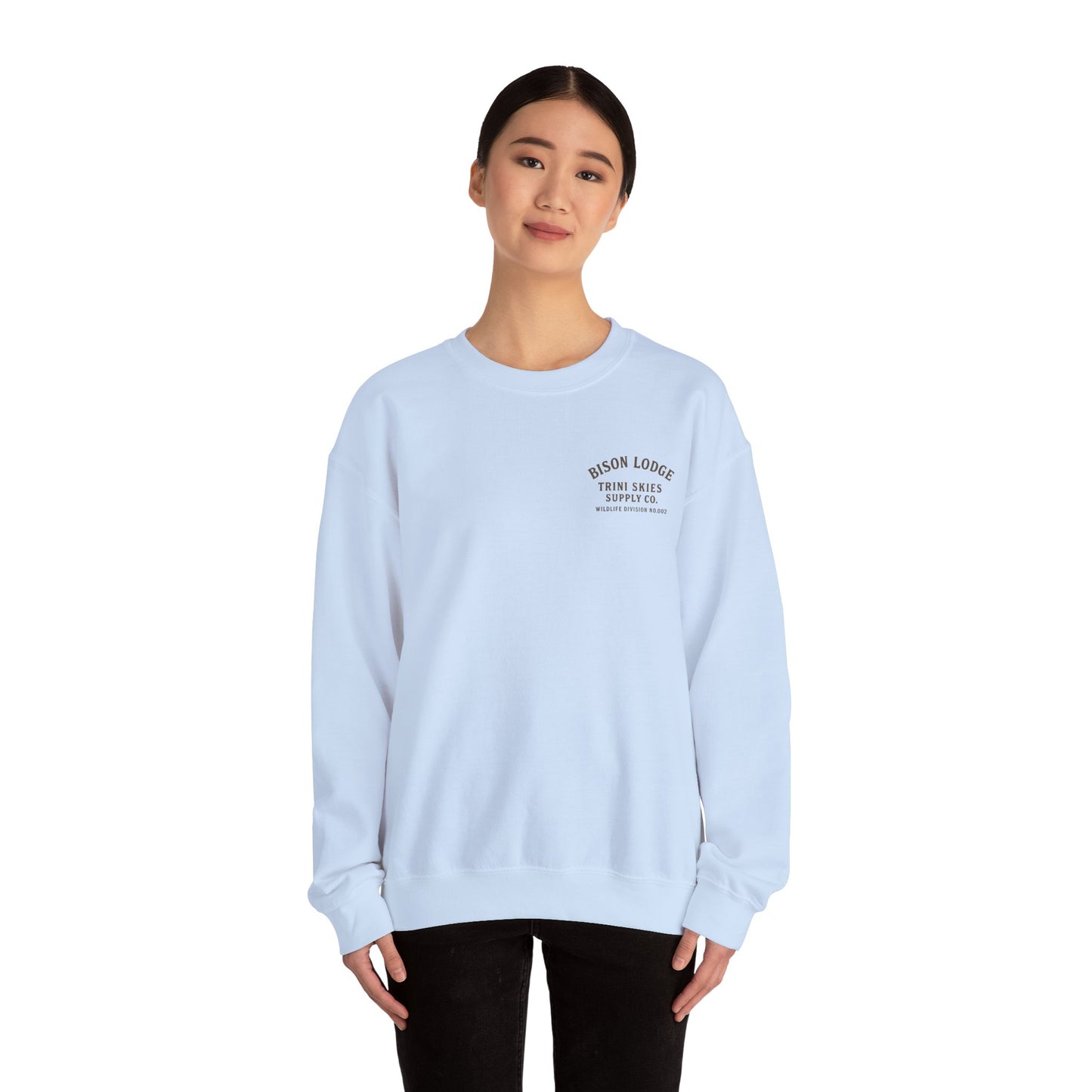 Bison Lodge Crewneck Trini Skies Supply Co. Americana Wildlife Sweatshirt Heritage Outdoor Series National Park Shirt