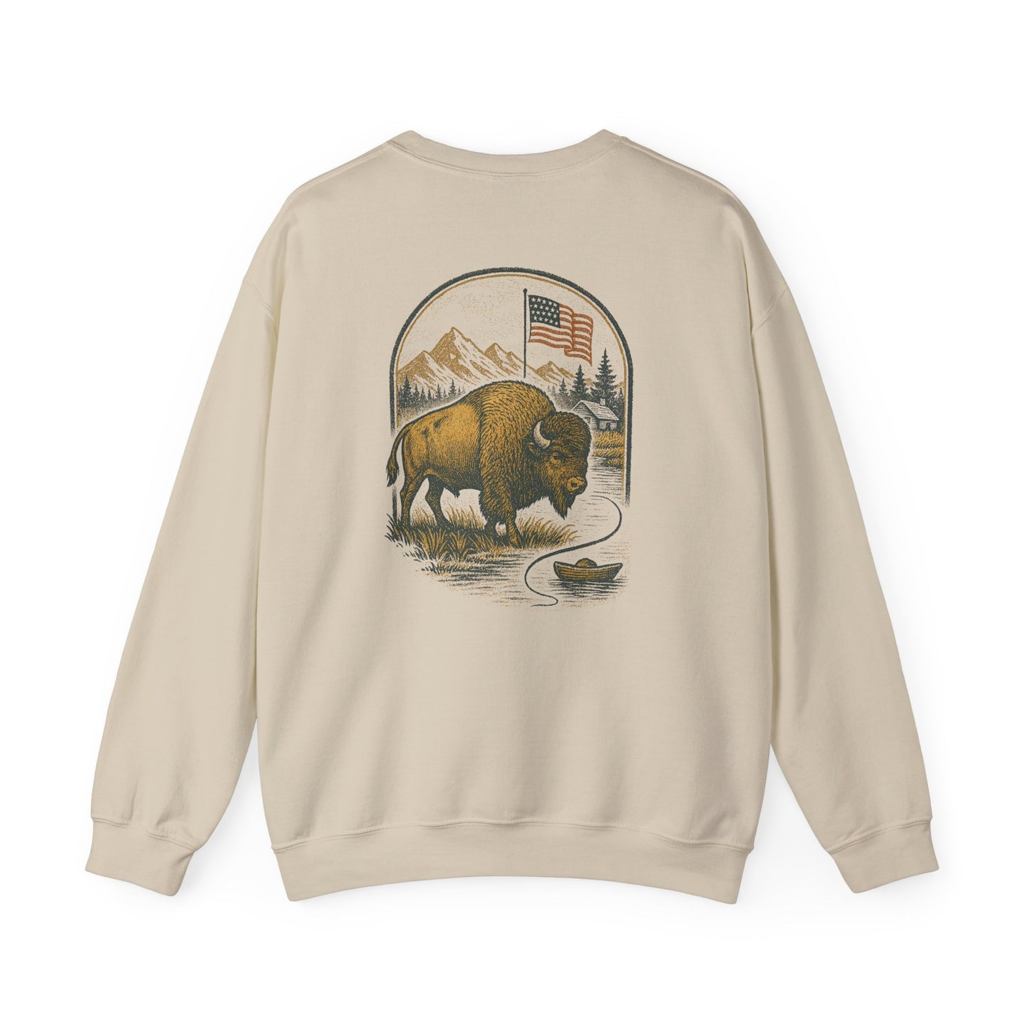 Bison Lodge Crewneck Trini Skies Supply Co. Americana Wildlife Sweatshirt Heritage Outdoor Series National Park Shirt