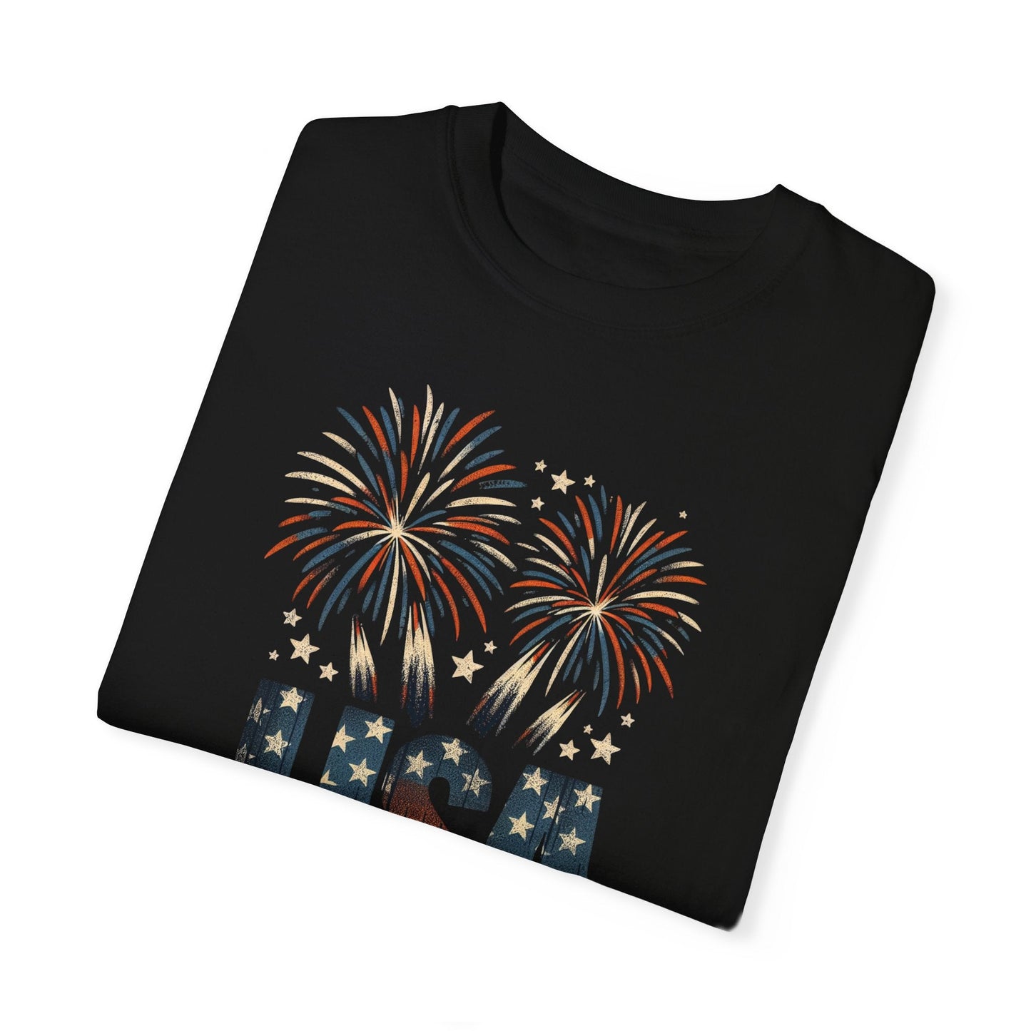 Patriotic USA Fireworks Celebration Tee - Comfort Colors 1717, Soft-Washed, Relaxed Fit 4th of July, Labor Day, Memorial Day