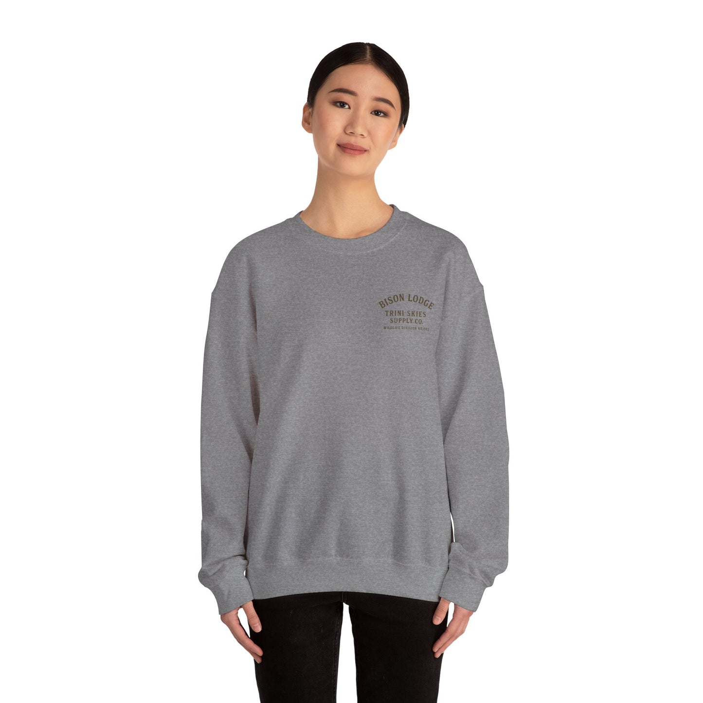 Bison Lodge Crewneck Trini Skies Supply Co. Americana Wildlife Sweatshirt Heritage Outdoor Series National Park Shirt
