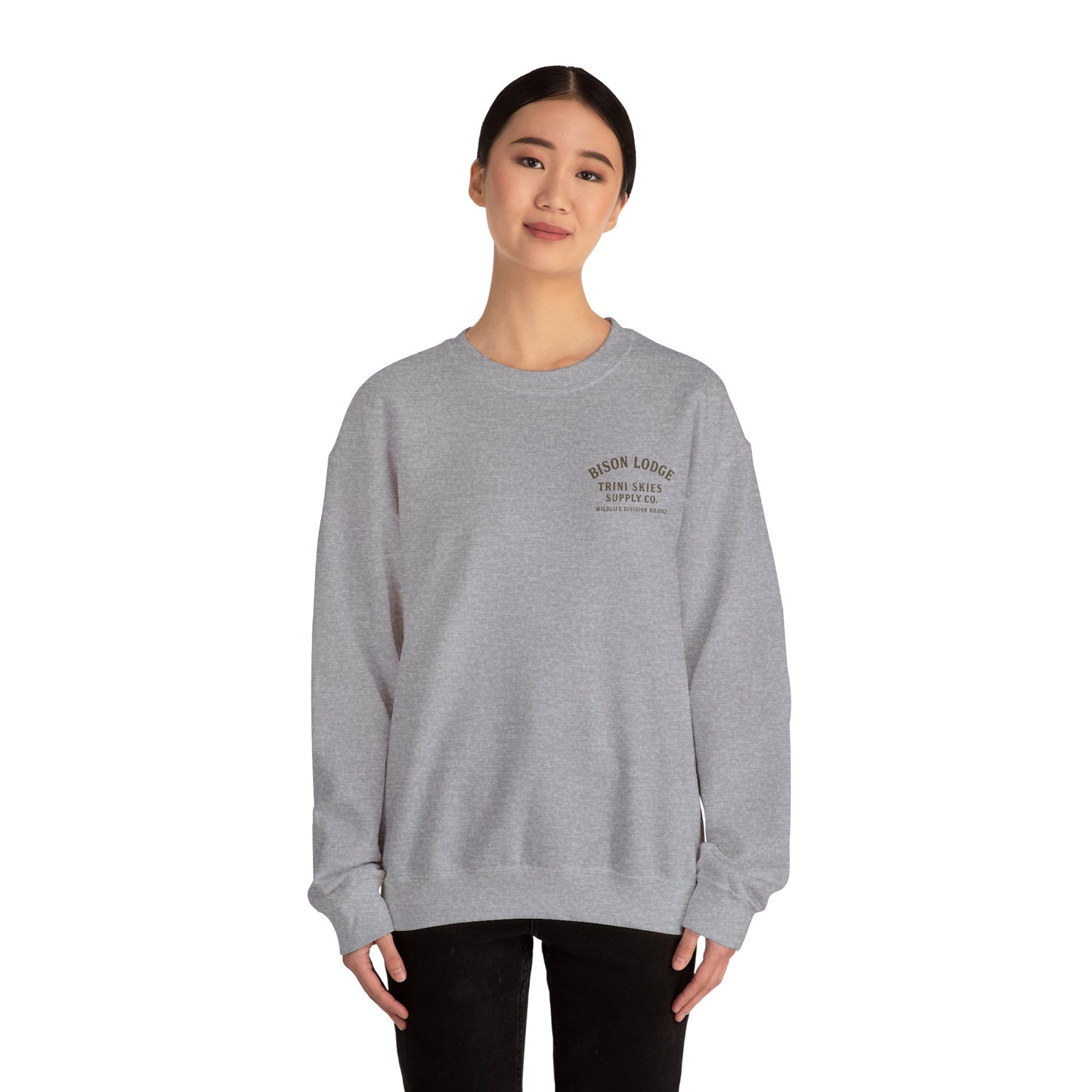 Bison Lodge Crewneck Trini Skies Supply Co. Americana Wildlife Sweatshirt Heritage Outdoor Series National Park Shirt