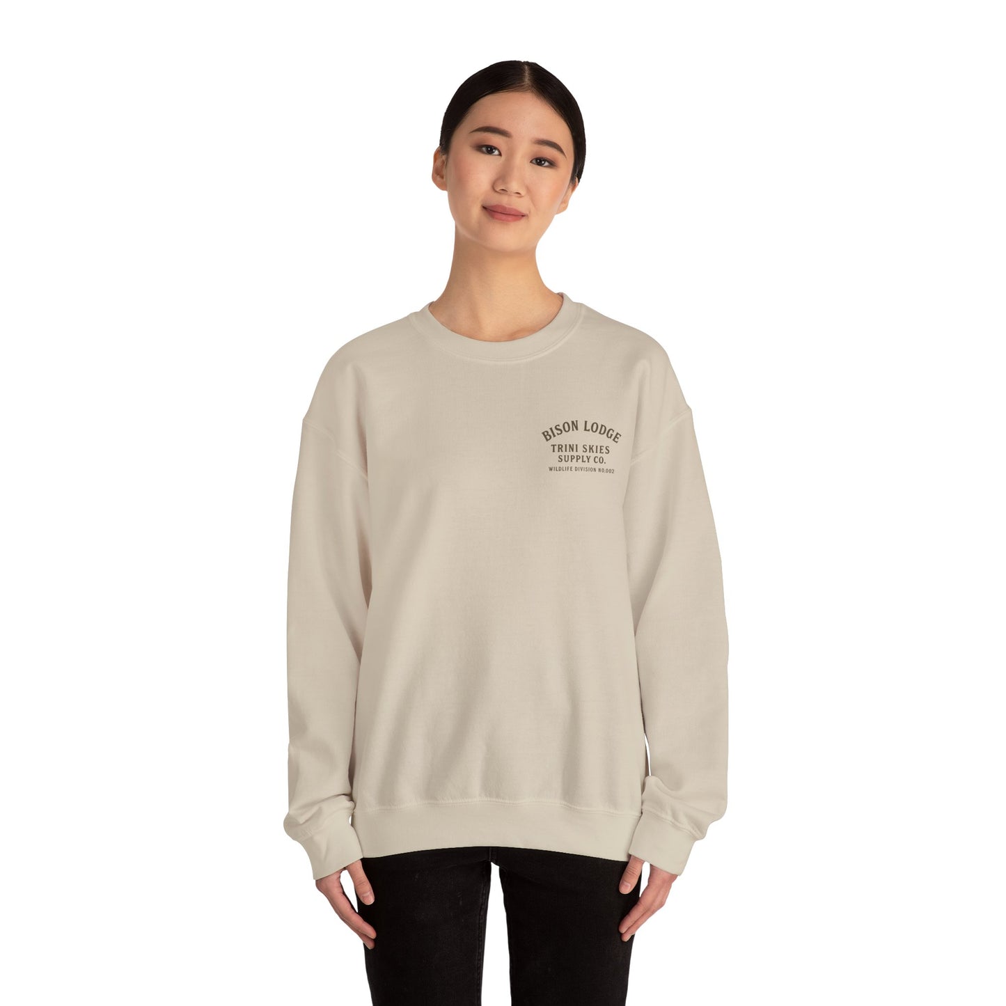 Bison Lodge Crewneck Trini Skies Supply Co. Americana Wildlife Sweatshirt Heritage Outdoor Series National Park Shirt
