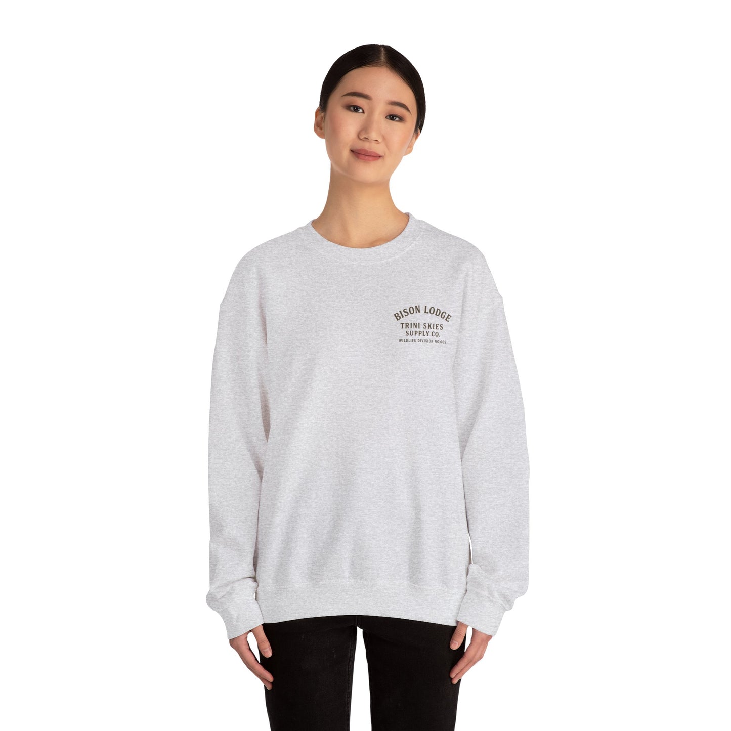 Bison Lodge Crewneck Trini Skies Supply Co. Americana Wildlife Sweatshirt Heritage Outdoor Series National Park Shirt
