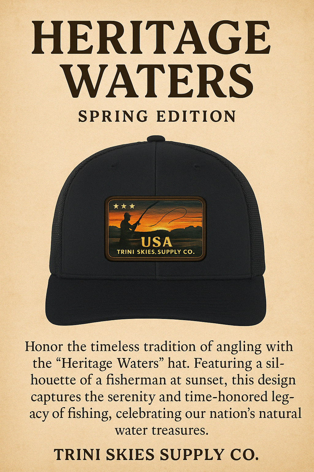 Heritage Waters USA Patch Hat – Richardson 112 Trucker Cap | Patriotic Fishing Hat | Trini Skies Supply Co. Outdoor Vintage Snapback