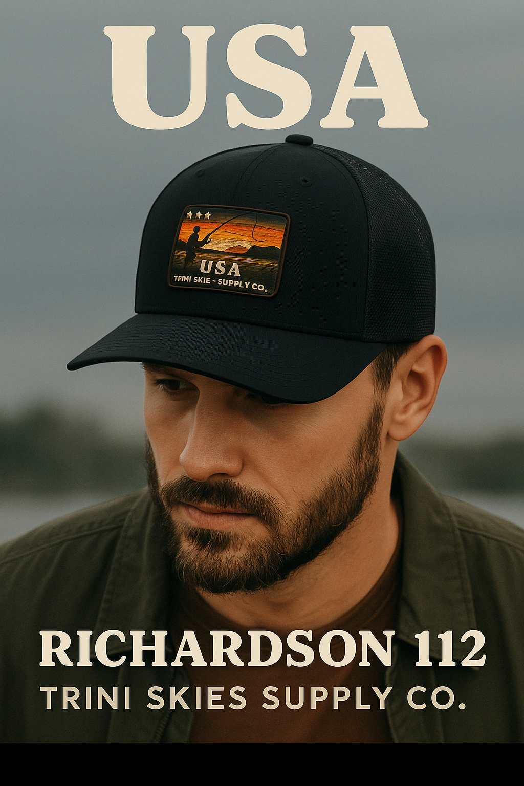 Heritage Waters USA Patch Hat – Richardson 112 Trucker Cap | Patriotic Fishing Hat | Trini Skies Supply Co. Outdoor Vintage Snapback