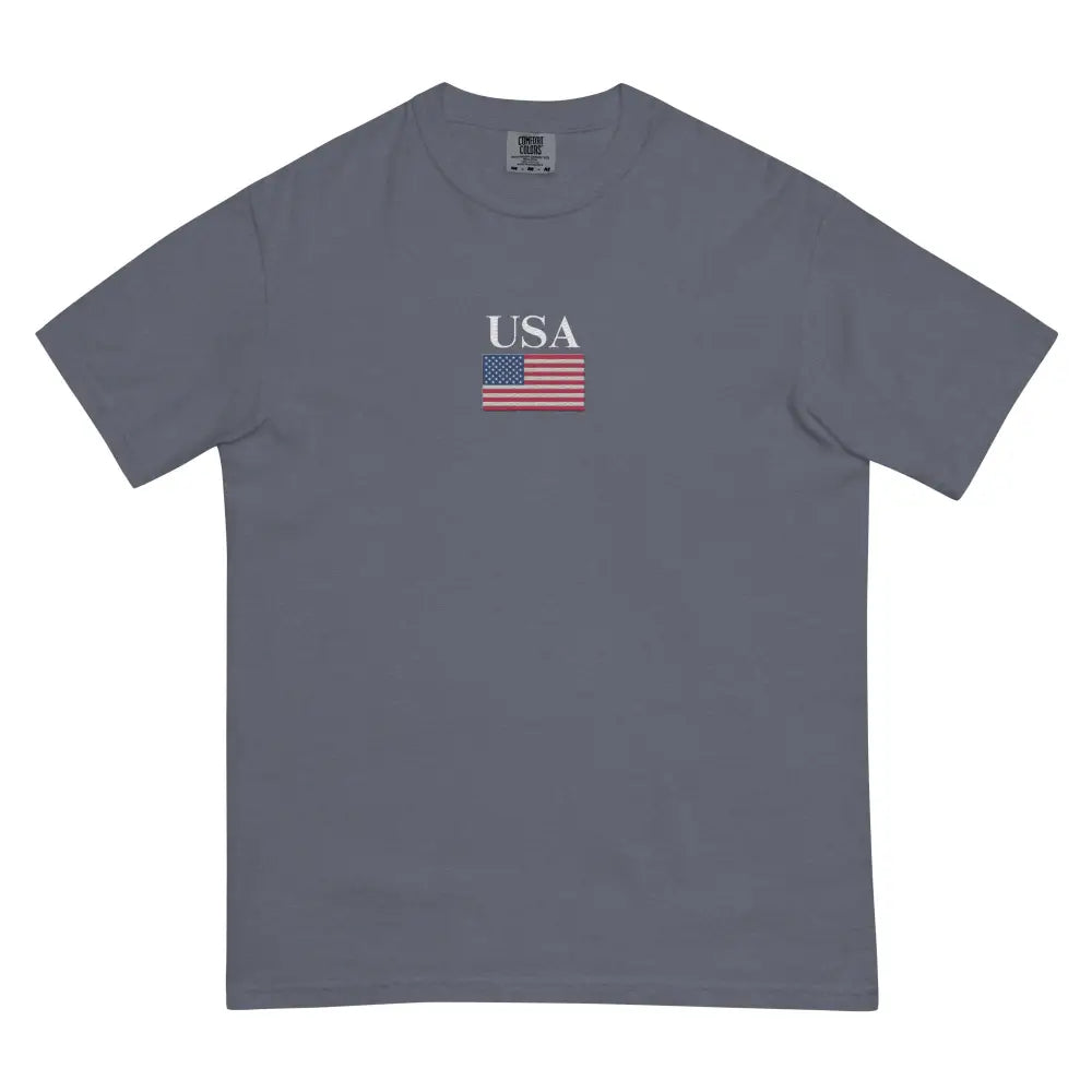 America Comfort Colors memorial day tee with USA flag embroidered black short-sleeve shirt