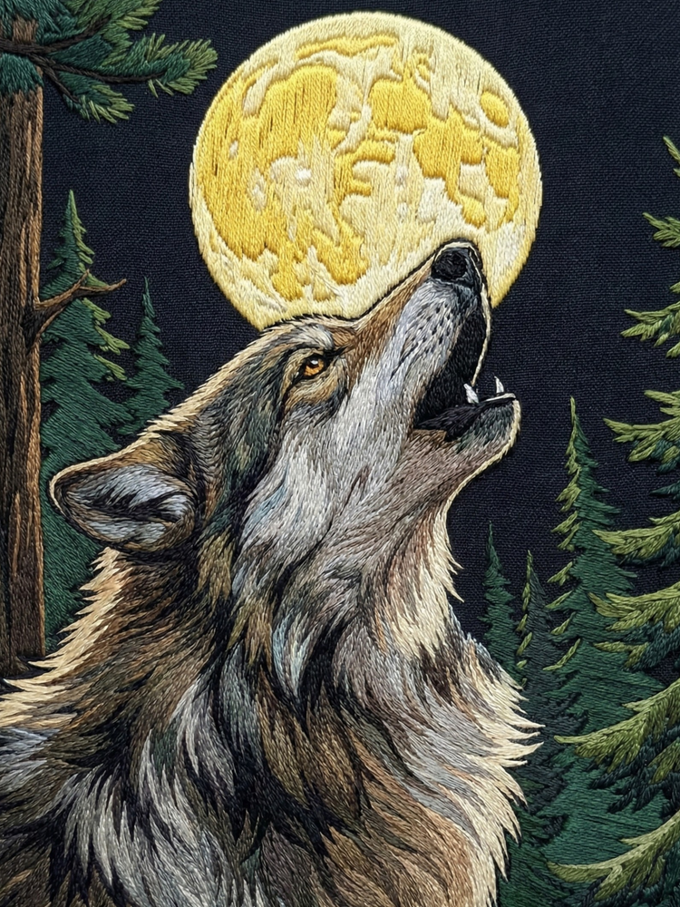 Howling Wolf Under Full Moon – Woven Cotton Blanket Wildlife and Nature Gifts