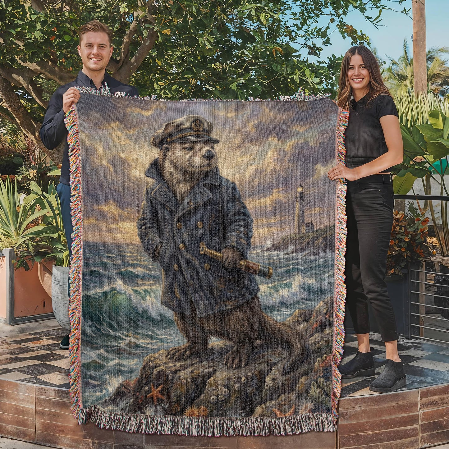 Captain Silas the Pacific Otter – Nautical Woven Cotton Blanket Wildlife and Nature Gift