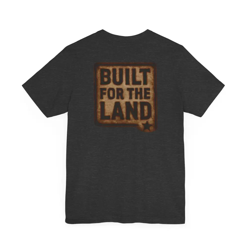 Dark gray T-shirt with a rectangular vintage longhorn chest design from Trini Skies Supply