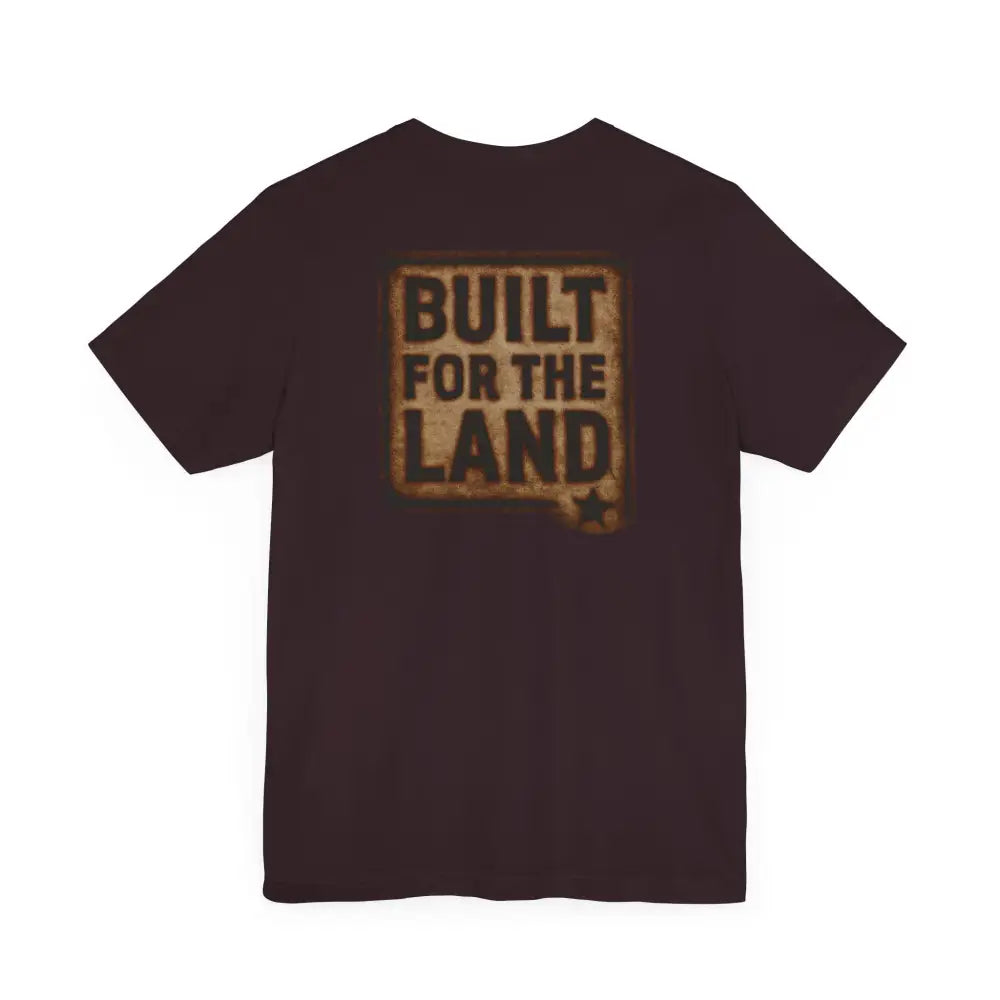 Dark brown Built for the Land graphic tee from Trini Skies Supply featuring vintage longhorn chest design