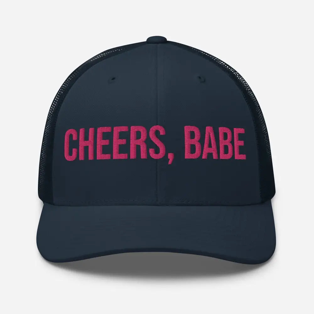 Dark blue cheers babe embroidered Trini Skies trucker style embroidered corduroy cap