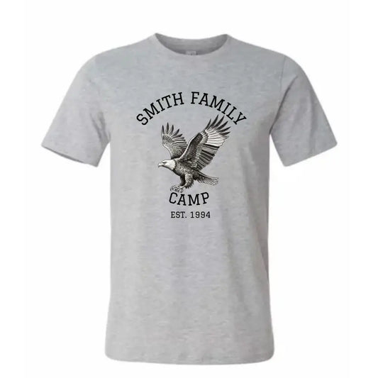 Light gray Bella+Canvas short-sleeve crewneck t-shirt with eagle graphic, perfect for custom family vacation shirts