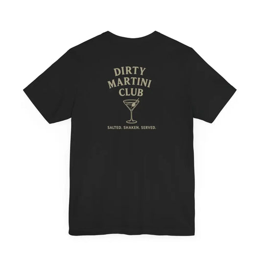 Black short-sleeved T-shirt with martini glass graphic from Trini Skies Supply