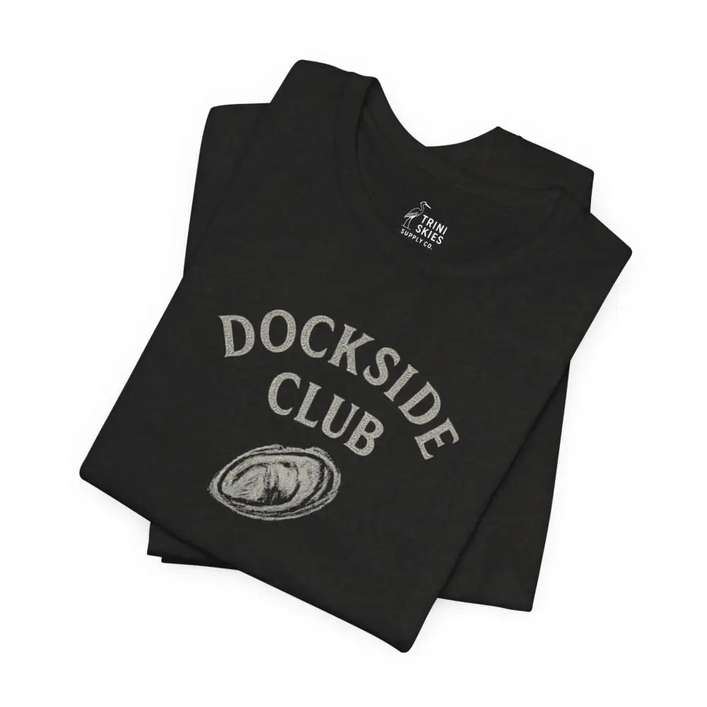 Black Dockside Club graphic tee by Trini Skies Supply featuring oyster dockside tee design