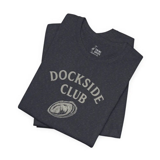 Dark gray Dockside Club graphic tee by Trini Skies Supply, perfect oyster dockside tee
