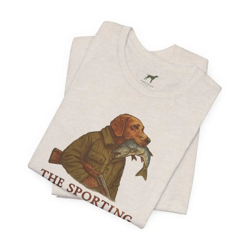 Folded white dog fishing graphic tee from Trini Skies Supply celebrating timeless outdoor heritage