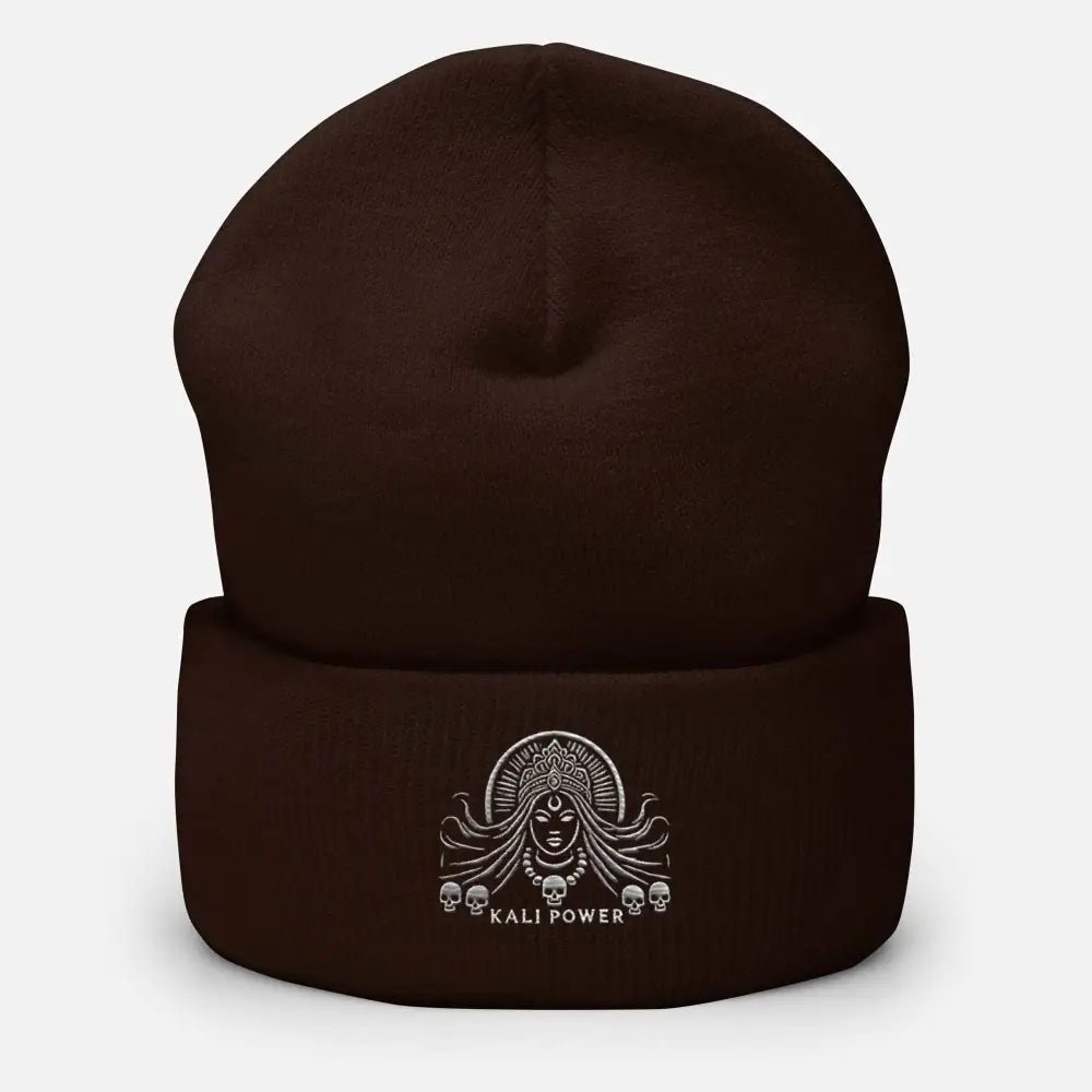 Dark brown Kali Power embroidered corduroy cap destroyer cuffed beanie for Make America Great
