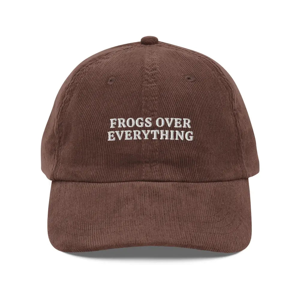 Frogs Over Everything Embroidered Vintage Corduroy Cap Frog Hat - Brown - Hats brown corduroy baseball cap frogs 4