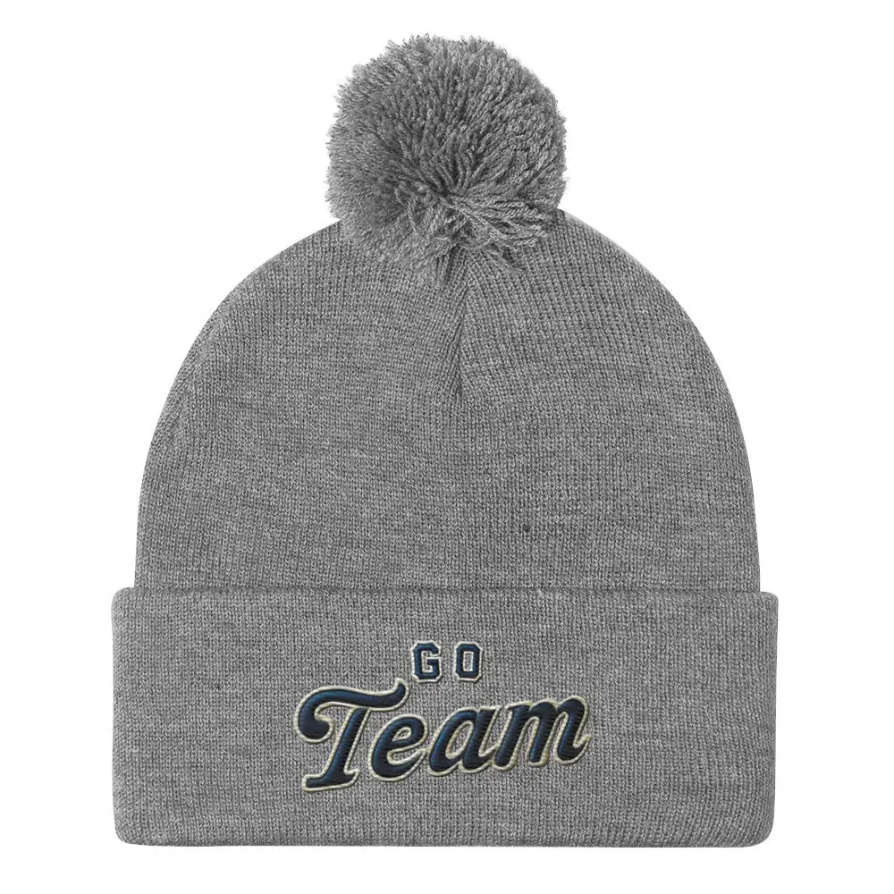 Gray Go Team embroidered pom-pom beanie, cozy winter hat