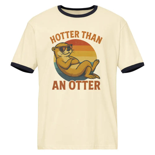 Cream-colored otter vintage inspired ringer t-shirt with lounging otter graphic and sunglasses