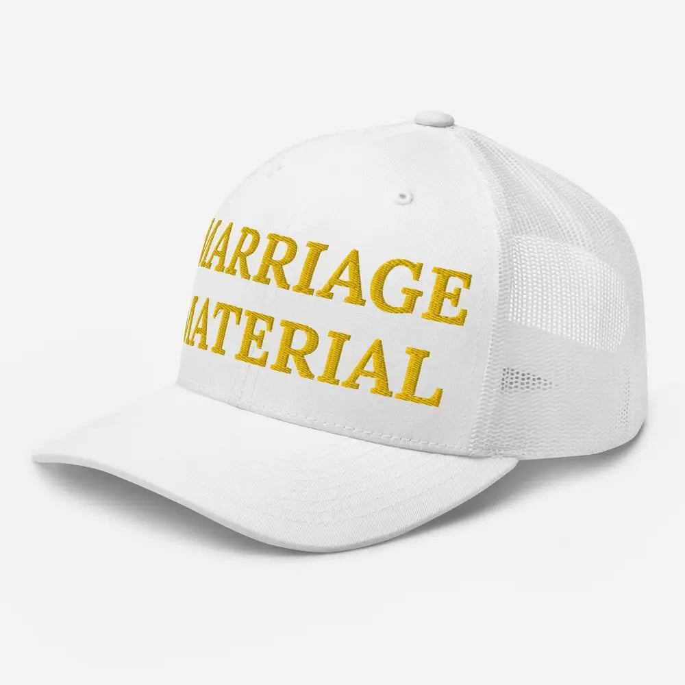 White embroidered corduroy cap with marriage material embroidery by Trini Skies