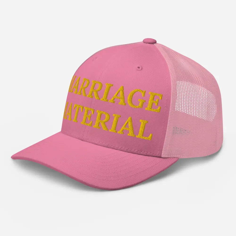 Pink embroidered corduroy cap with marriage material embroidered Trini Skies logo