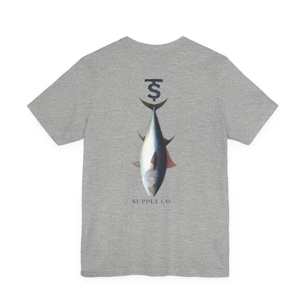 Gray Monogram Tuna Fishing Graphic Tee from Trini Skies Supply with SUPPLY CO. text