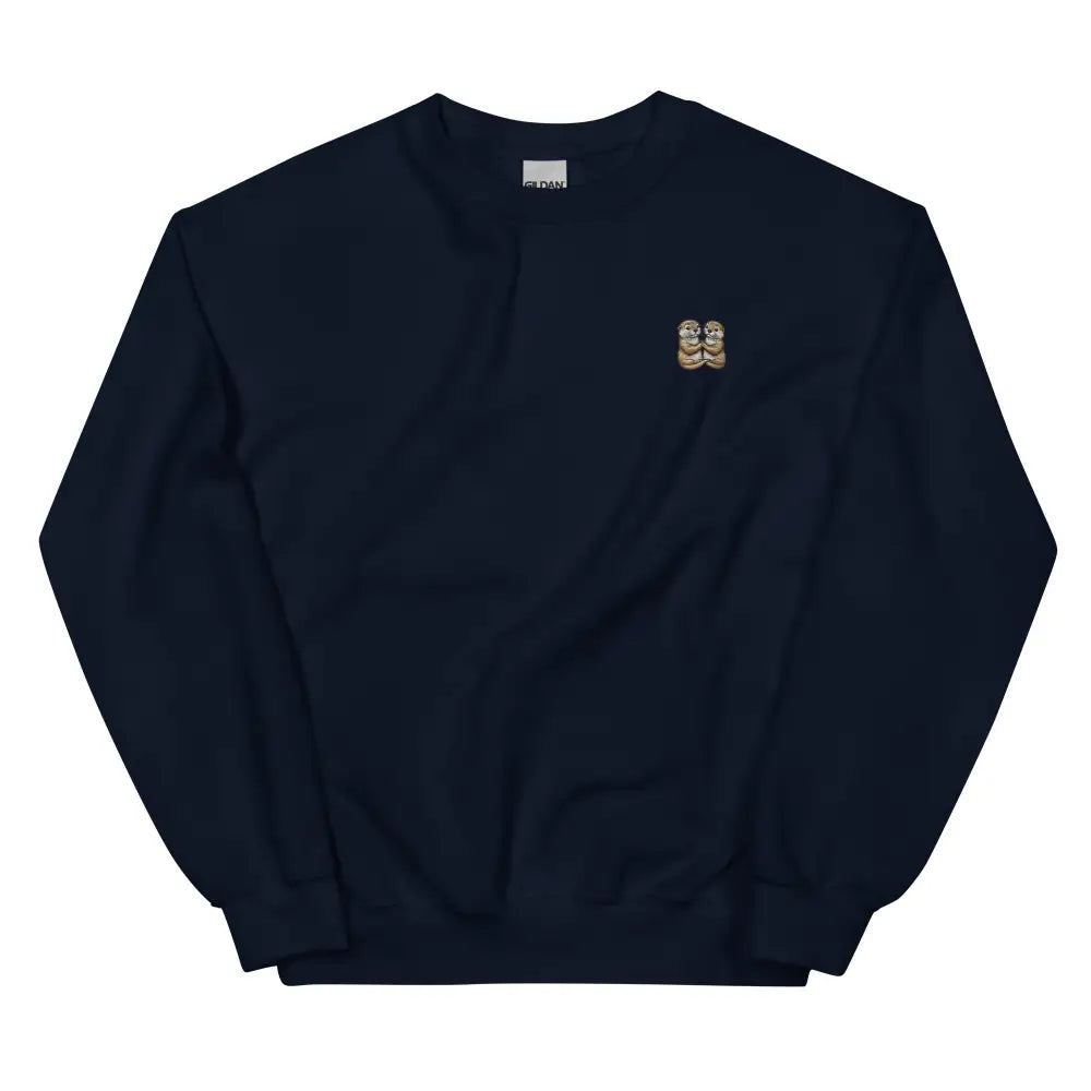 Navy blue crewneck sweatshirt with small embroidered Otter Couple Embroidered design