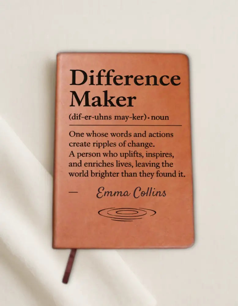 Personalized vegan leather journal with bookmark, perfect for making a difference or custom gifts