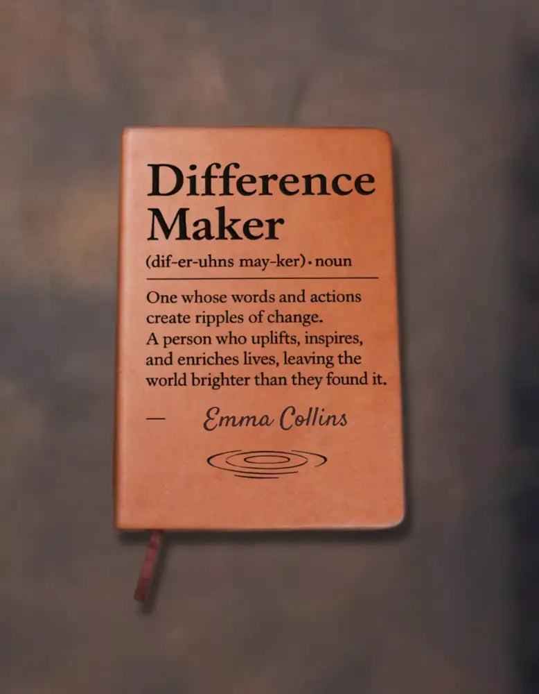 Orange-brown vegan leather journal with bookmark from Personalized Impact Change Difference Maker Notebook