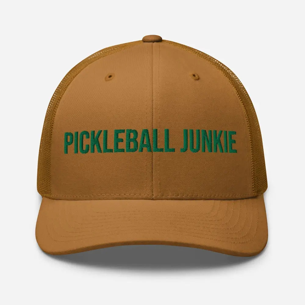 Brown Trini Skies pickleball junkie embroidered corduroy cap with green embroidery