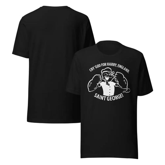 Black short-sleeve graphic tee cartoon featuring a cartoon character and text front view