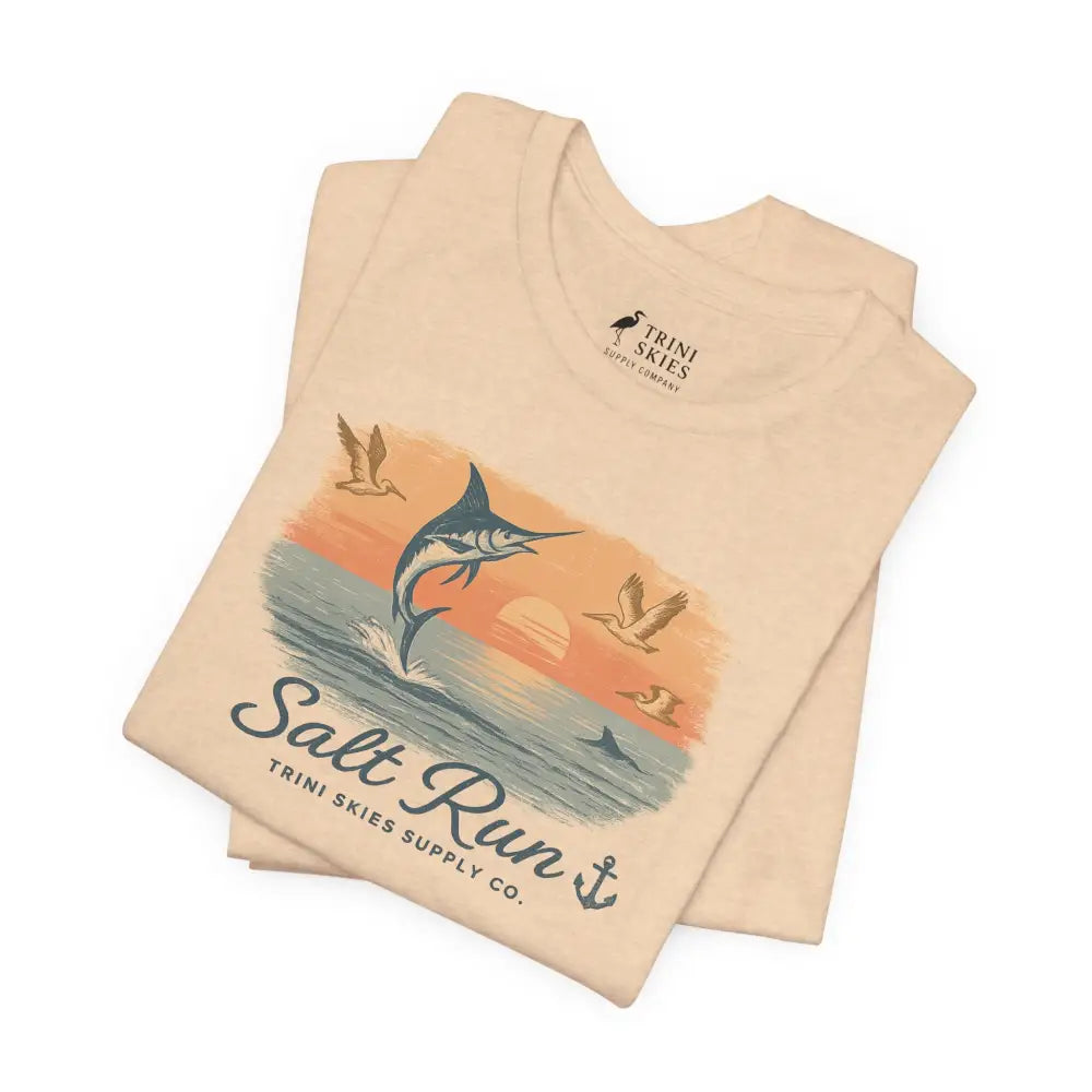 Cream Salt Run Legacy Bella+Canvas Marlin Graphic Tee with vintage sunset design