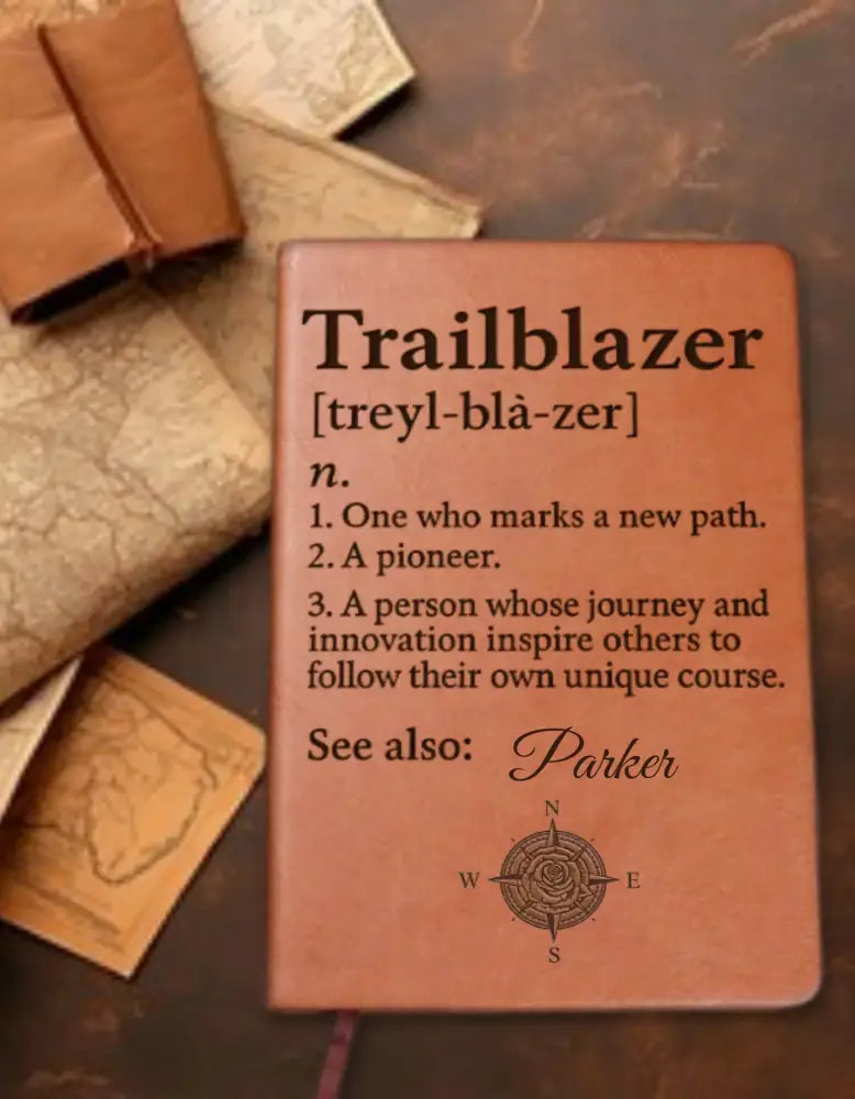 Engraved leatherette Trailblazer Journal showcasing premium craftsmanship and style