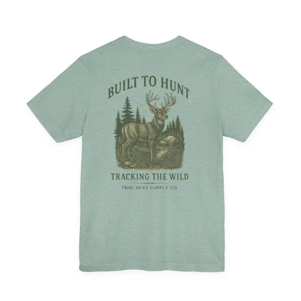 Light green Trini Skies Supply hunting tee with vintage-inspired buck illustration