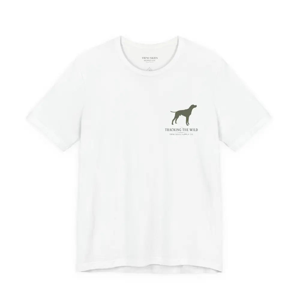 White Trini Skies Supply vintage-inspired buck illustration hunting tee with dog graphic