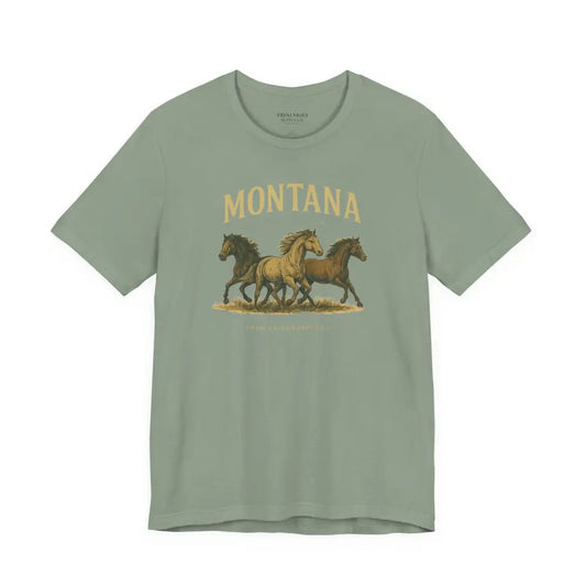 Light green short-sleeved T-shirt with Montana Wild Horses graphic for Skies Supply