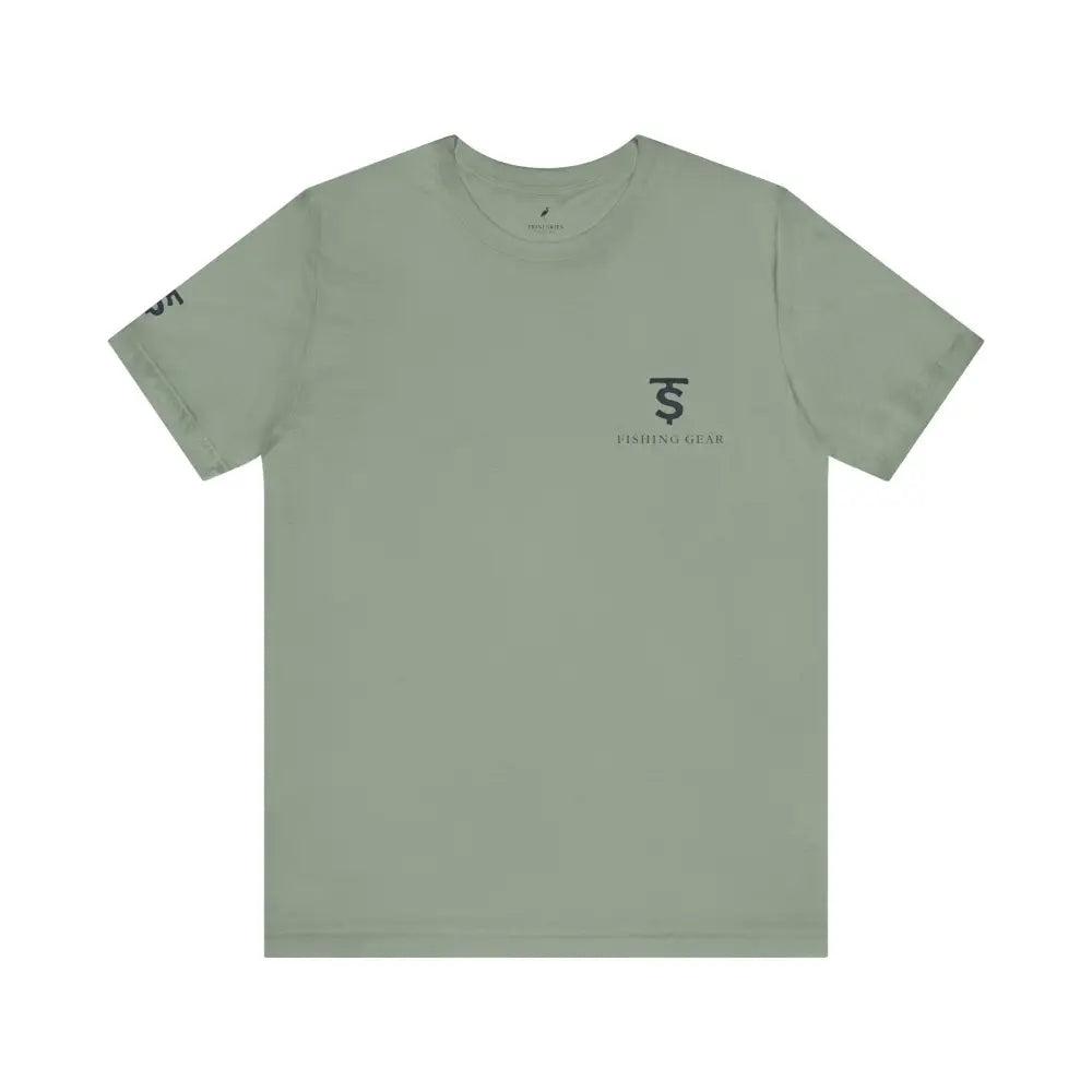 Light green short-sleeved tuna fishing t-shirt with dark grey offshore compass logo from Trini Skies Supply