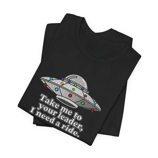 Black UFO graphic tee with colorful lights, gamers tee funny, perfect for sci-fi fans