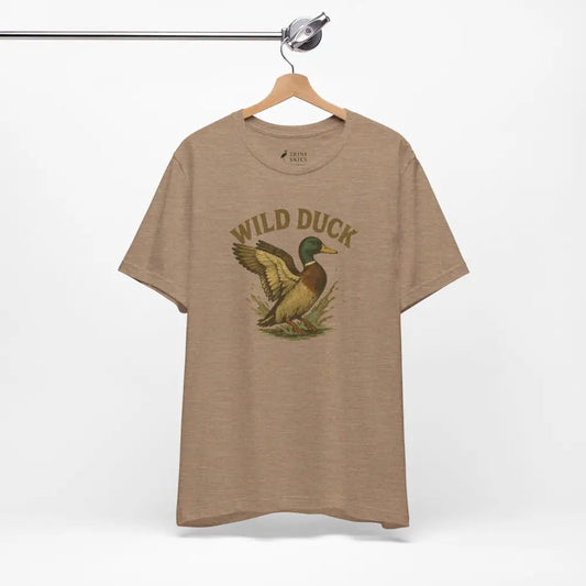 Tan Trini Skies Wild Duck Shirt with Mallard Duck Graphic and Embroidered Corduroy