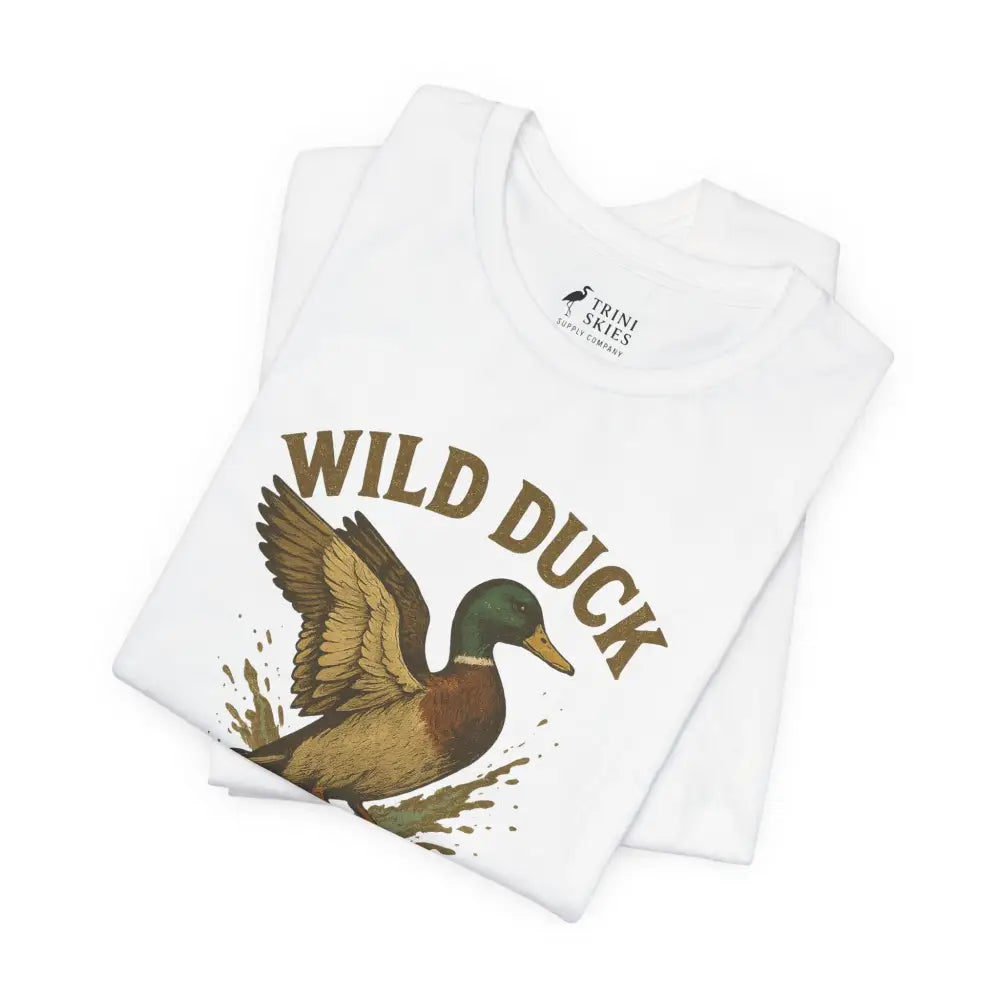 White short-sleeved Wild Duck Shirt with Mallard graphic from Trini Skies