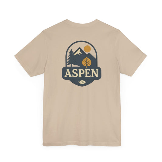 Aspen Skiing Division DTG Graphic Tee Mountain Back Print with Minimal Front Hiking, Camping, Travel