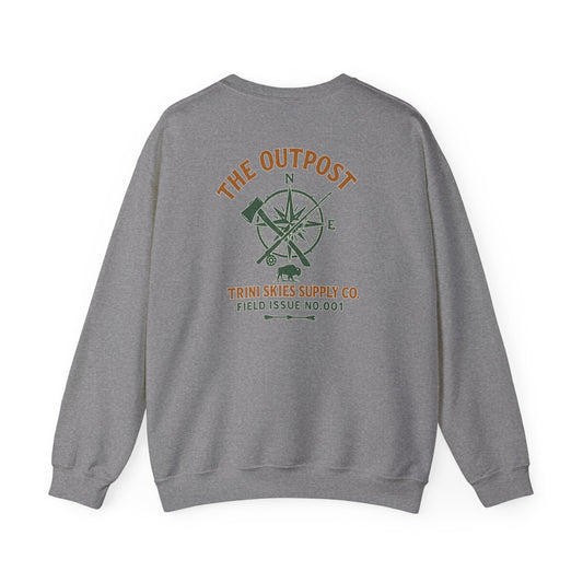 The Outpost Scout Vintage Bison Lodge Crewneck Trini Skies Outdoor Sweatshirt Perfect for Travel Lovers, Gifts for Campers, Outdoor Fun