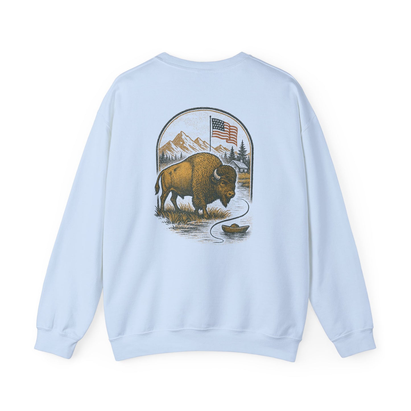 Bison Lodge Crewneck Trini Skies Supply Co. Americana Wildlife Sweatshirt Heritage Outdoor Series National Park Shirt