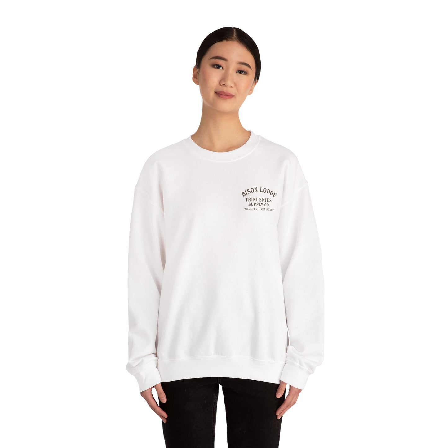 Bison Lodge Crewneck Trini Skies Supply Co. Americana Wildlife Sweatshirt Heritage Outdoor Series National Park Shirt