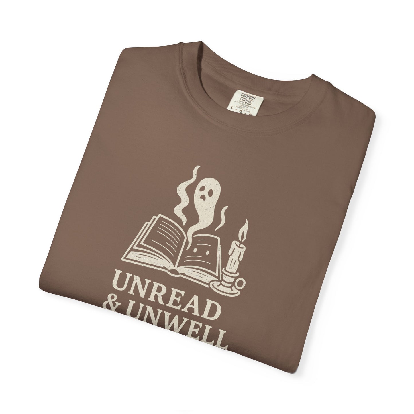 Unread & Unwell Ghost Tee Comfort Colors Vintage Book Shirt, Spooky Gothic Graphic Tee