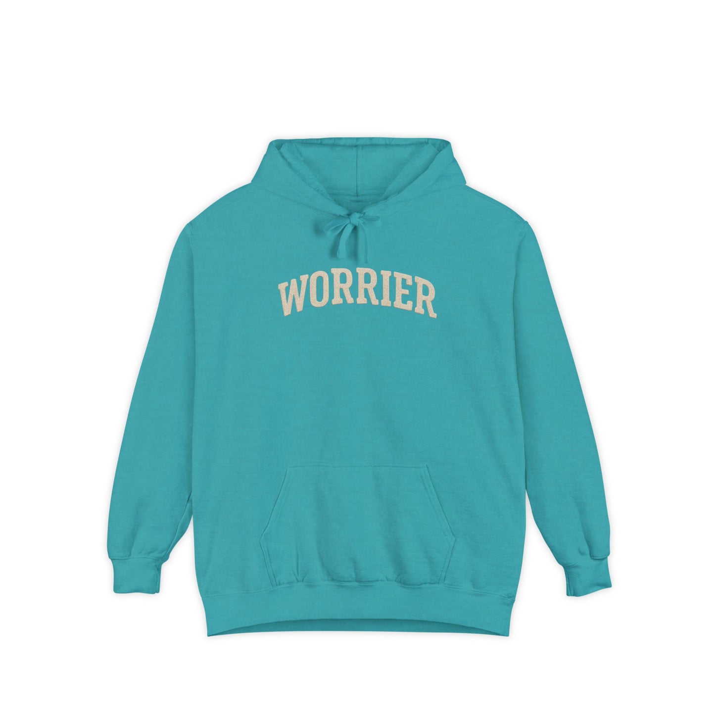Teal Anxiety Hoodie with Worrier Text in White, Comfort Colors Design