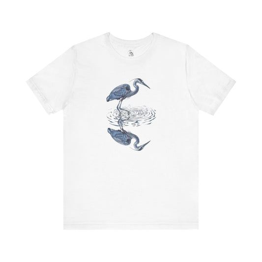Heron with Reflection Graphic T-Shirt Unisex Nature-Inspired Wildlife Tee