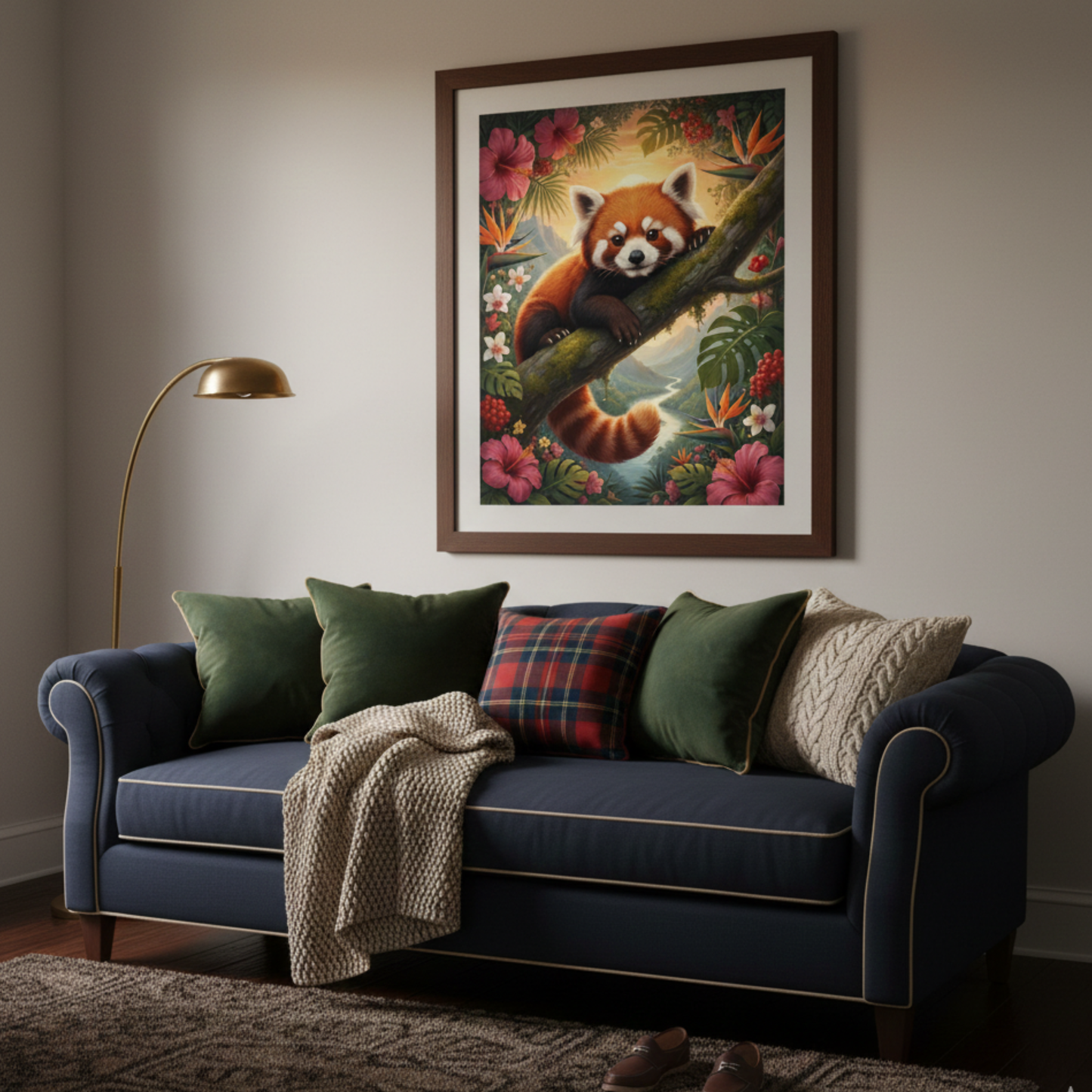 Red Panda Botanical Art Print – Vintage-Inspired Wildlife Wall Art | Tropical Forest Illustration