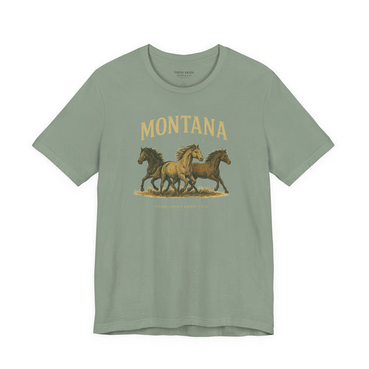 Green t-shirt with horse graphic and 'Montana' text on a white background